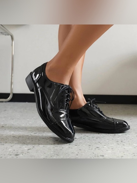 Madden Girl Shoes - Madden Girl Black Patent Lace-Up minimalist sleek Oxfords